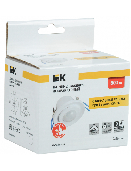 Датчик движения ДД 401 белый 800Вт 360гр 8м IP20 IEK
