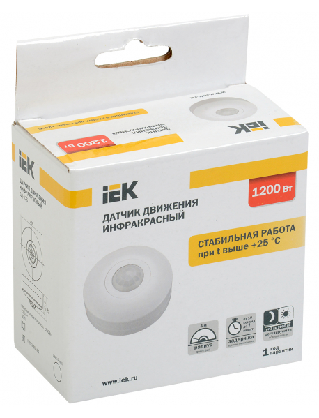 Датчик движения ДД 025 белый, 1200Вт, 360 гр.,6М,IP20,IEK