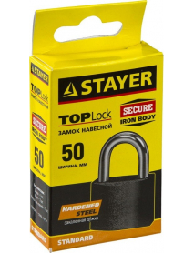 Замок STAYER "STANDARD" навесной, металлический корпус, закаленная дужка, 50 мм, 37160-50