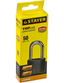 Замок STAYER "STANDARD" навесной, металлический корпус, удлиненная закаленная дужка, 50 мм, 37160-50-1